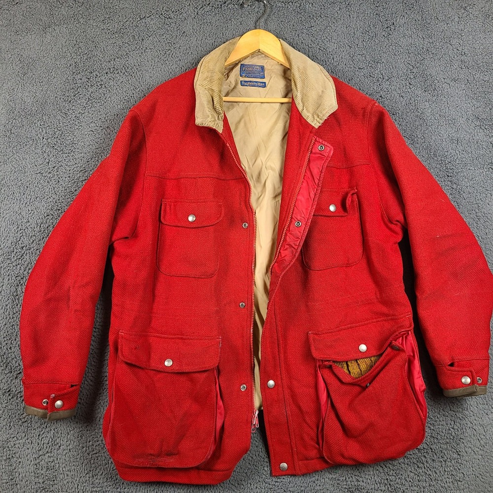 Vintage Pendleton Outdoors Man Red Wool Thinsulate Field Jacket Mens Medium USA